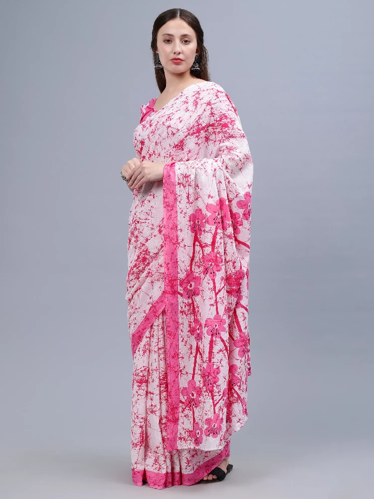 Pink White Printed Malmal Cotton Saree-5.webp